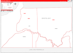 Bristol BayBorough (County), AK Wall Map Zip Code Red Line Style 2026
